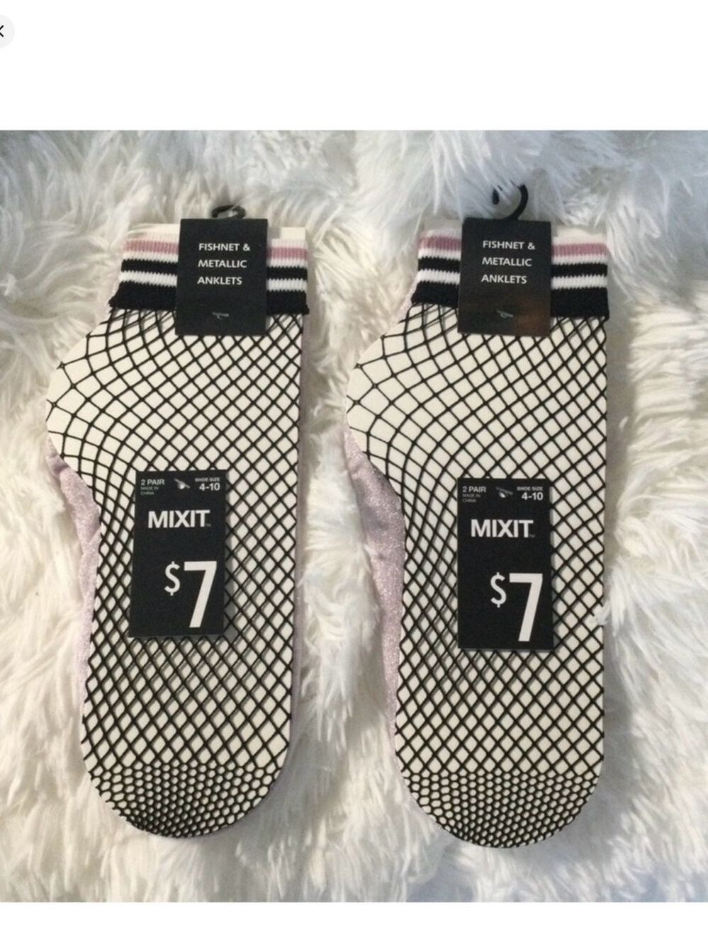 Mixit Anklet Socks 2-Pack | Black Fishnet + Light Purple Shimmer - Picture 2 of 16